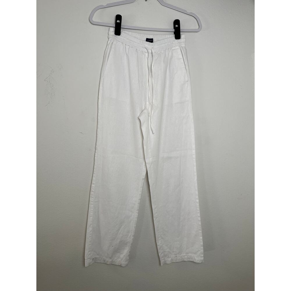 J.Crew Womens Linen Blend Wide Leg Pants Size 00 White Drawstring Coastal